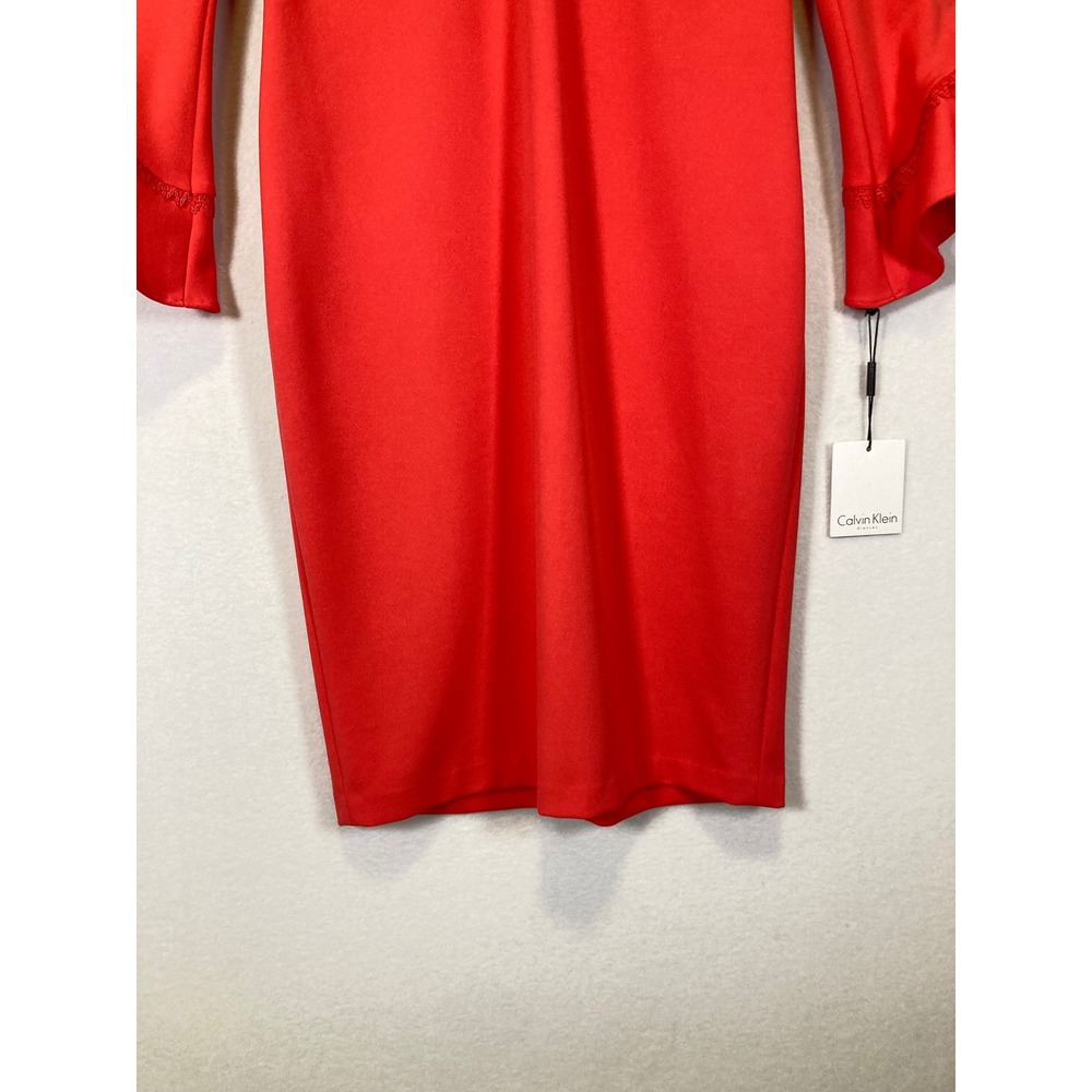 Sophisticated Calvin Klein Women 10 Red Bell Sleeve Lace Trim Sheath Dress‎ NEW - Picture 10 of 10